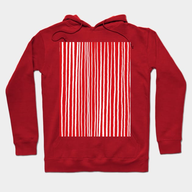 Red and White, Free Hand, Vertical Stripes Hoodie by OneThreeSix